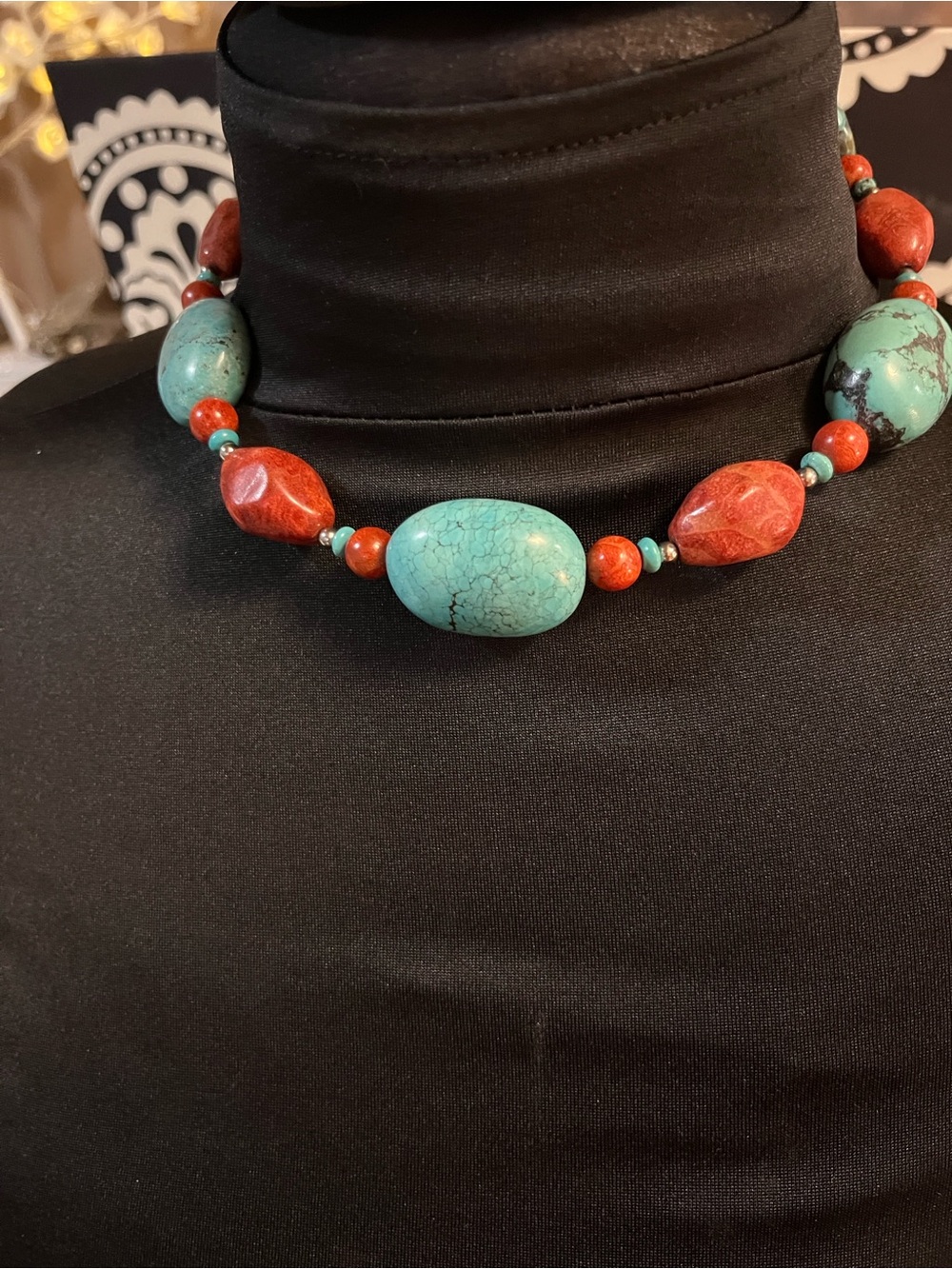 Turquoise and Red Beaded Statement Necklace